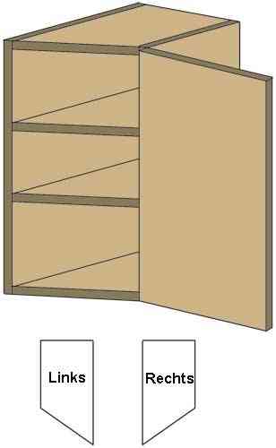 Hängeschrank, Küchenhängeschrank, Küchenoberschrank, Oberschrank diagonal, 1 Tür, 30 * 71 * 35